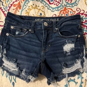 American Eagle Outfitters Women's Ripped Dark Blue Jean Shorts
